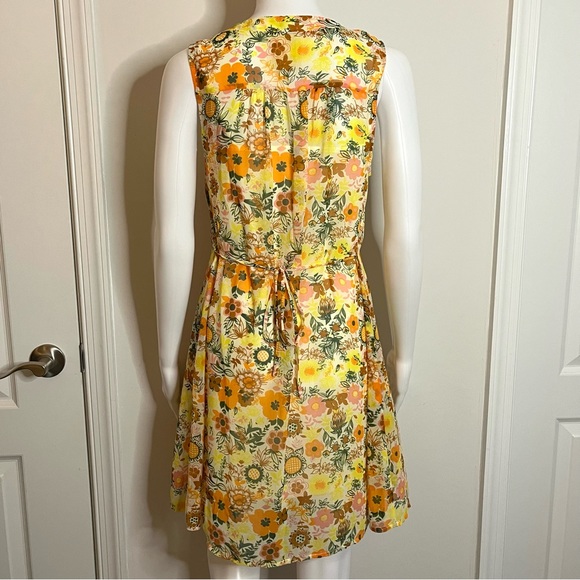 ModCloth S Buttercup Retro Floral Print Chiffon Pleated Shift Dress EUC 60s Mod - Picture 5 of 12